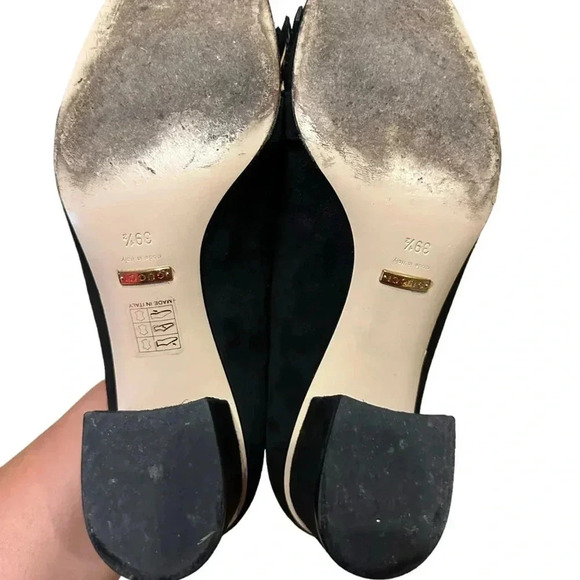Gucci marmont fringe AUTHENTIC Black Suede Mule Heel Shoes Size 39 1/2 - Picture 10 of 12